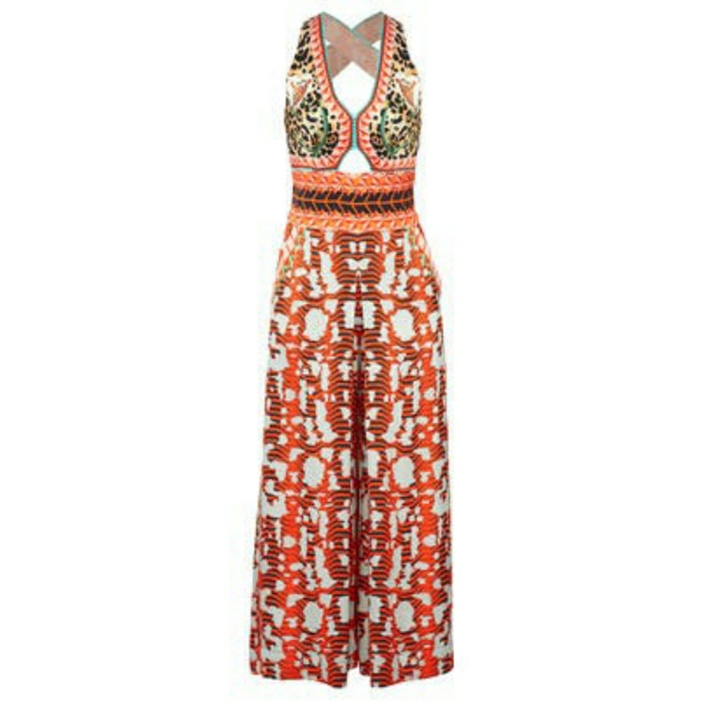 Temperley London Orange Multicolor Abstract Cutout Odyssey Wide Leg Jumpsuit 8